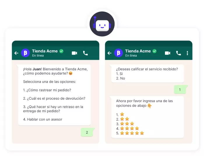 chatbot de preguntas frecuentes y calificación del servicio