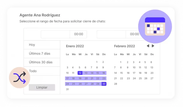 calendario con selector de fechas