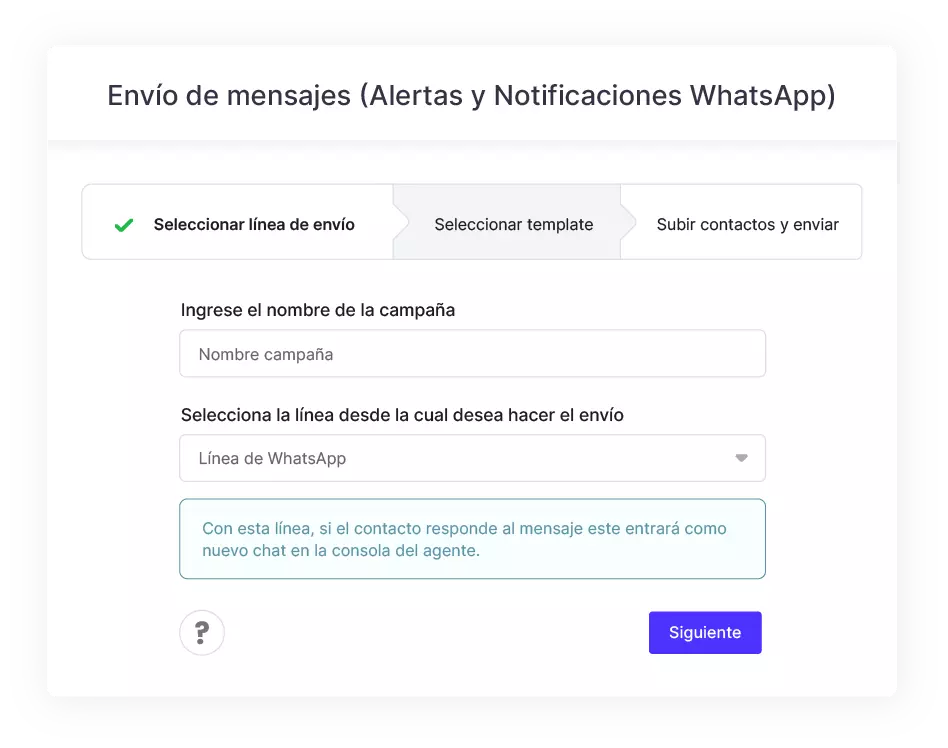 configuración envíos masivos paso 1 seleccionar línea de envió