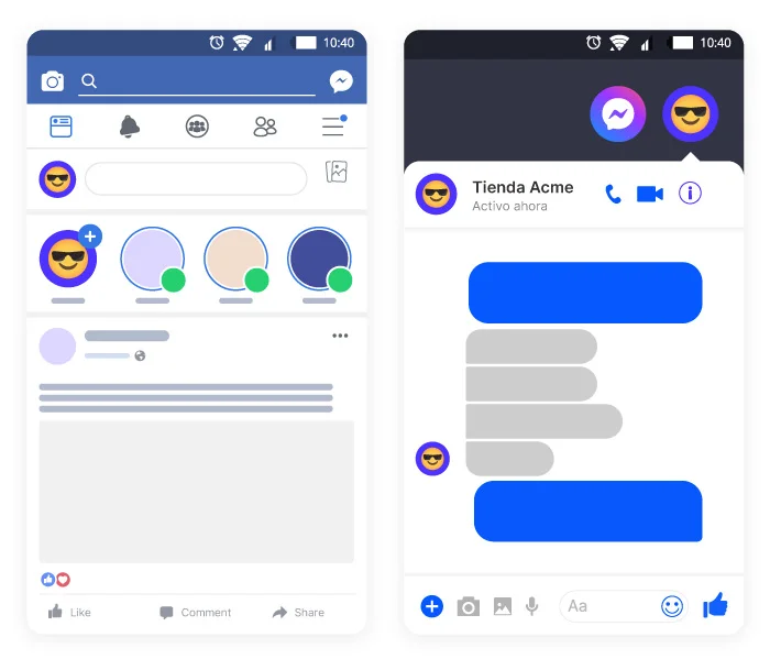 interfaz de facebook vs la interfaz de facebook messenger