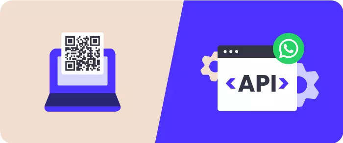 laptop con un código qr del lado izquierdo y la api de whatsapp del lado derecho 
