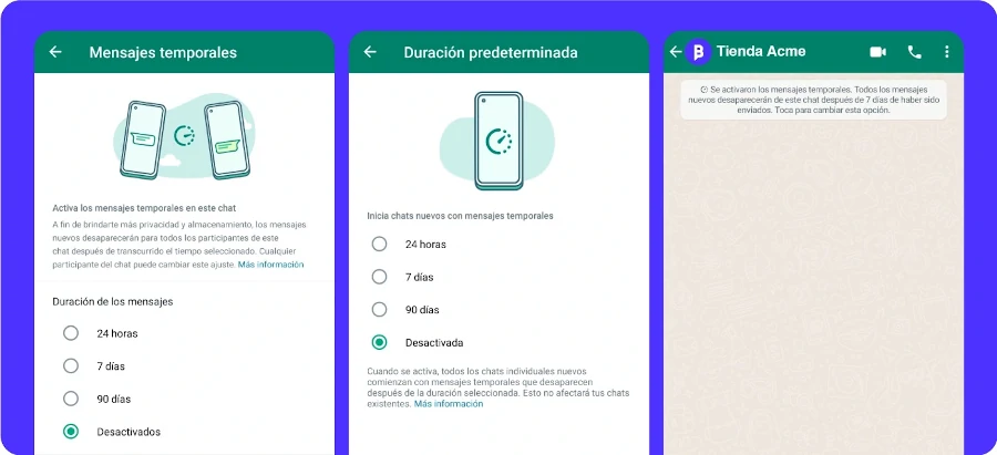 mensajes temporales de whatsapp: configuración, mensaje, chat