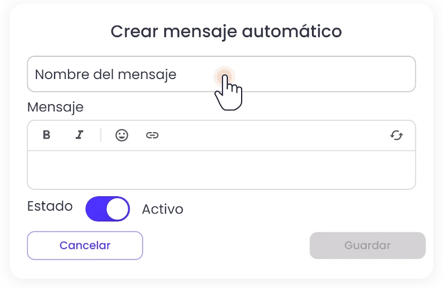 segundo paso de la configuración de mensajes automáticos en b2chat