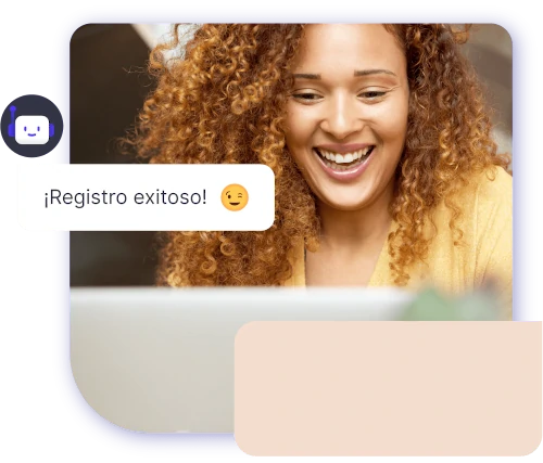 mujer sonriendo y texto de registro exitoso