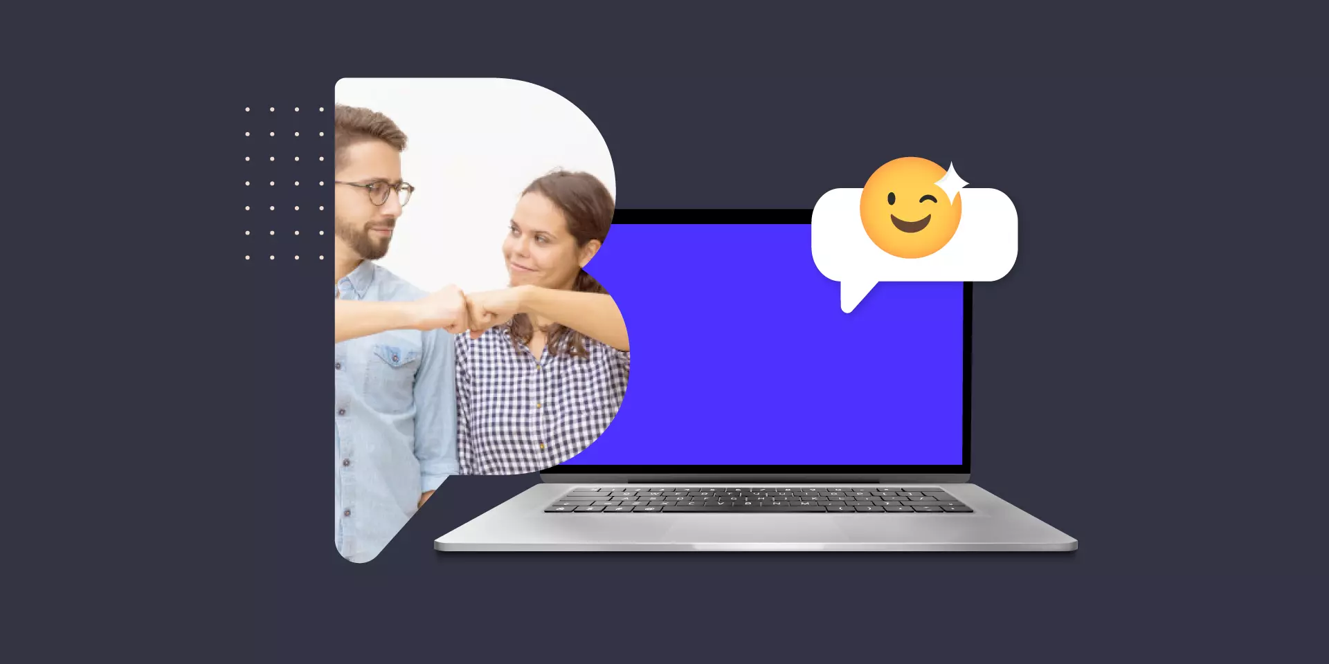 Dos personas chocando la mano con diagrama de mensajería instantánea