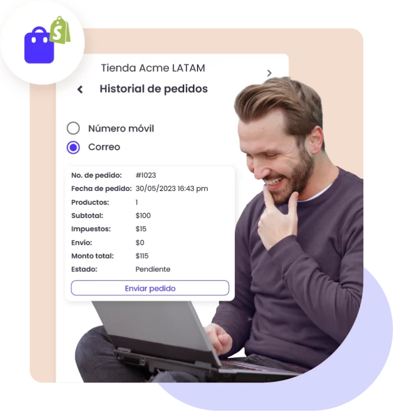 hombre gestionando pedidos de shopify