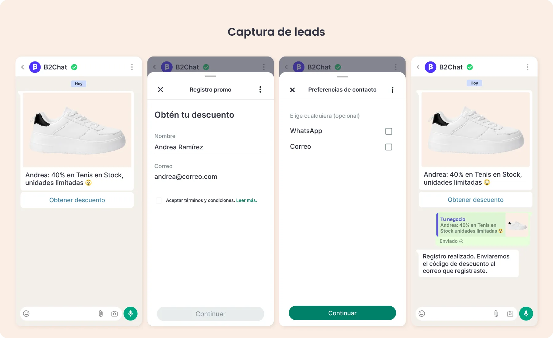 Diagrama de captura de leads en Flows de WhatsApp