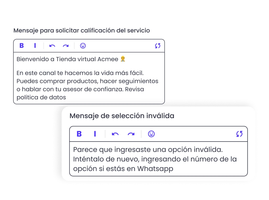 configuración de mensajes de b2chat