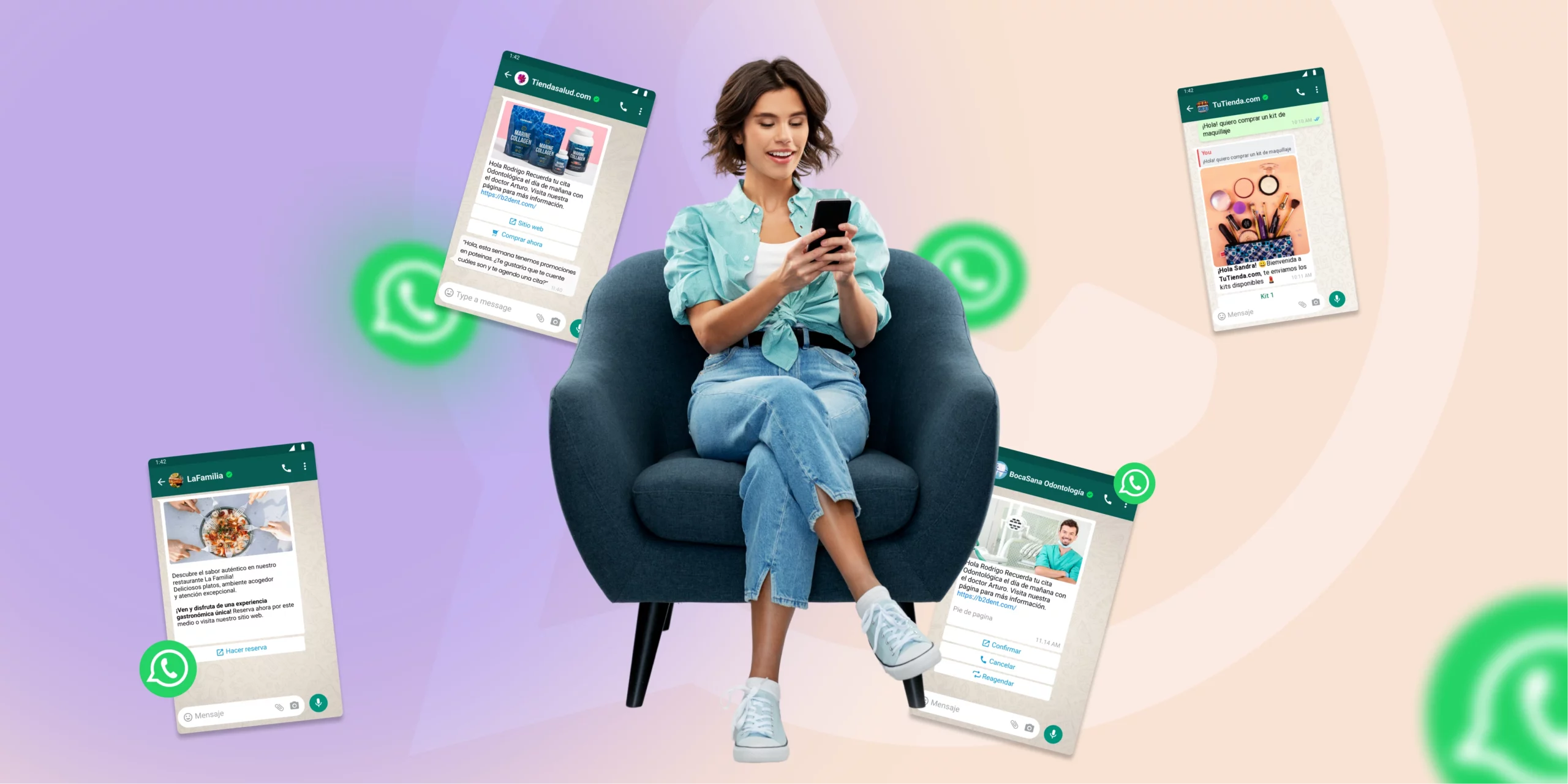 Mujer sonriendo vendiendo por WhatsApp