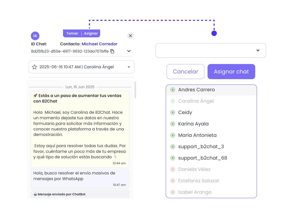 asignación de contactos de b2chat