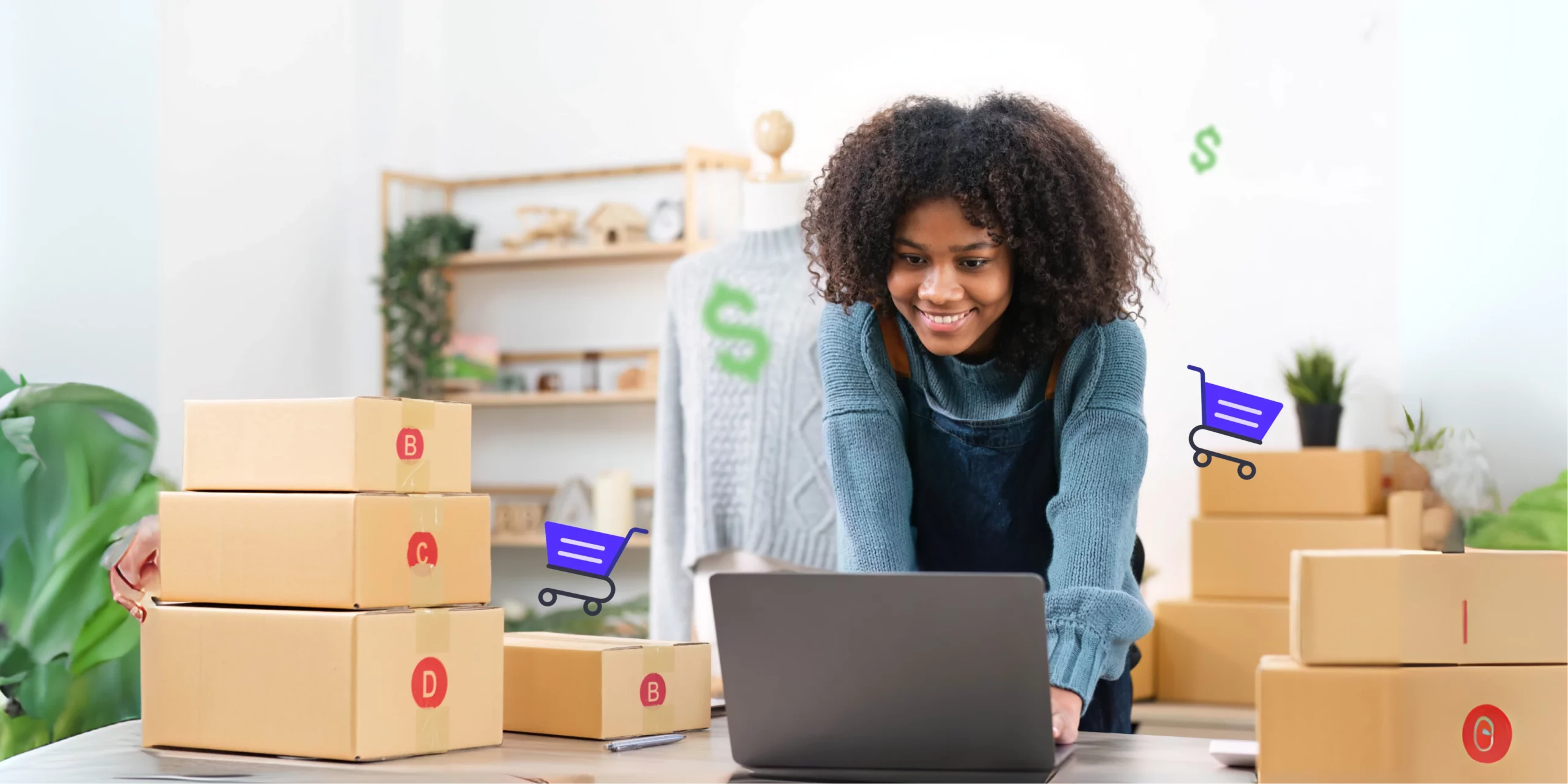 mujer con E-commerce y tienda online