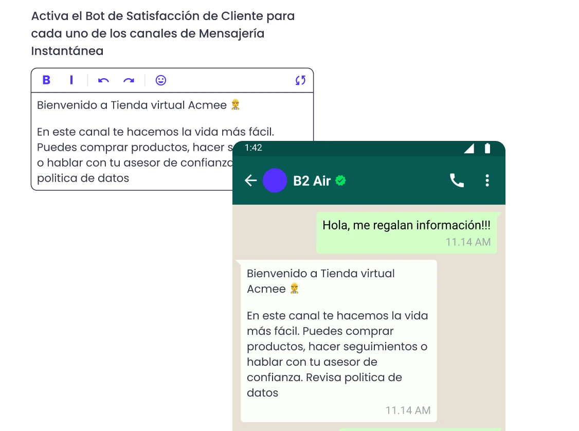 configuración de mensajes de b2chat