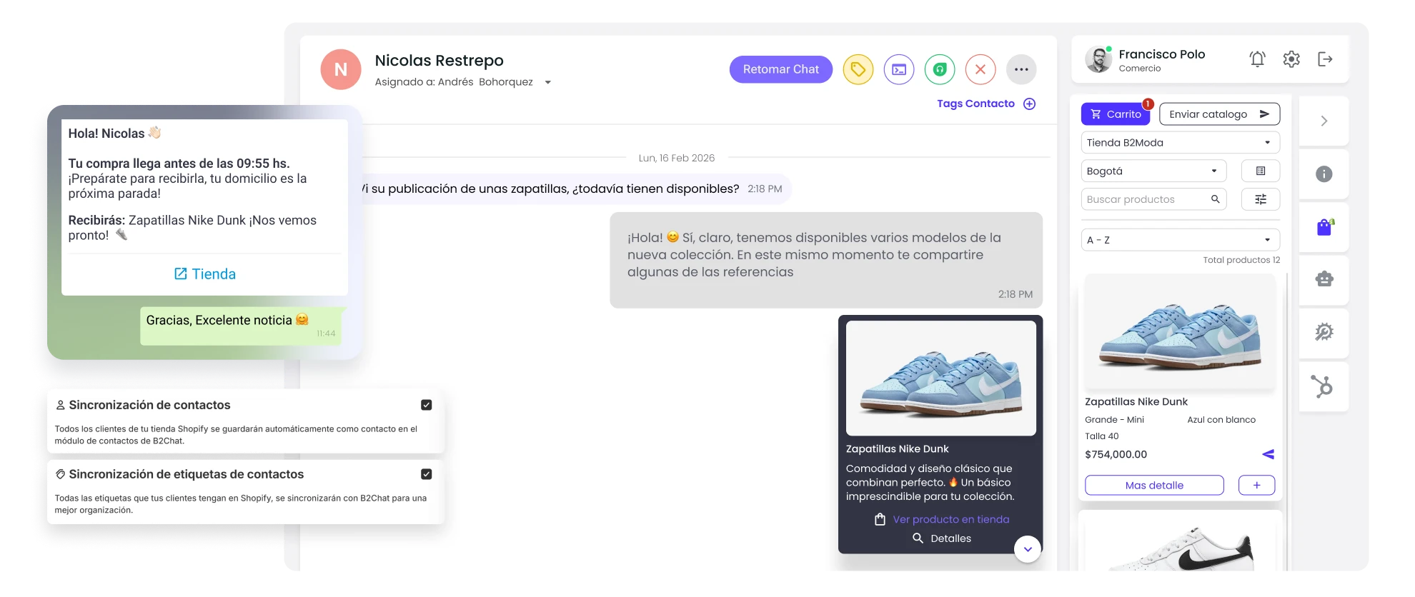 catalogo de productos en la consola b2chat