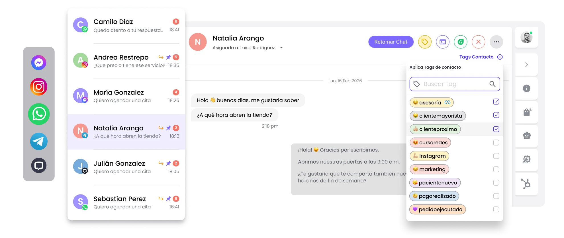 gestión de conversaciones en la consola de chats