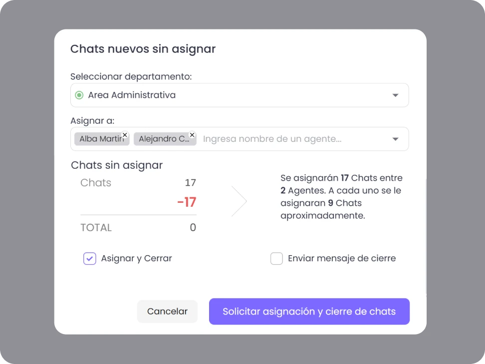 asignación de conversaciones en la consola de b2chat
