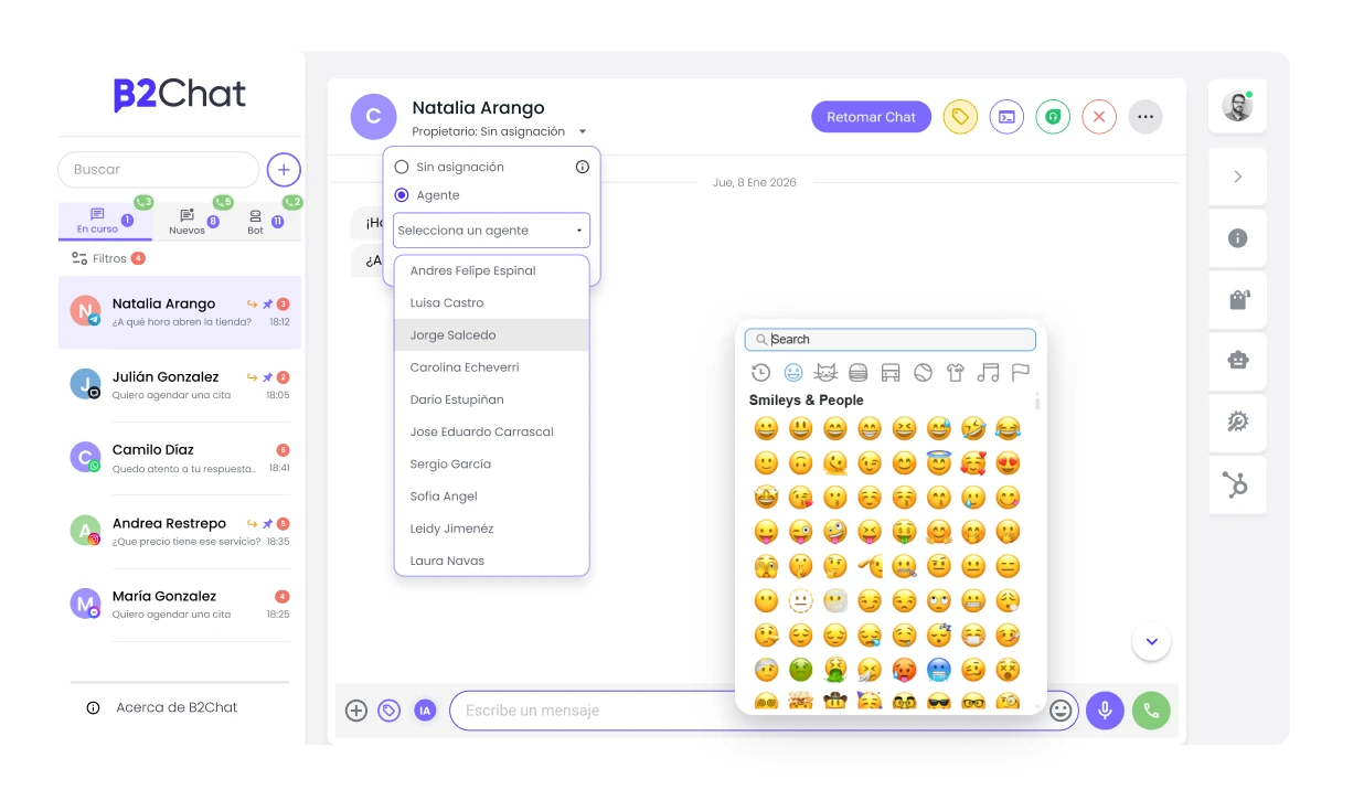 múltiples agentes en la consola de b2chat