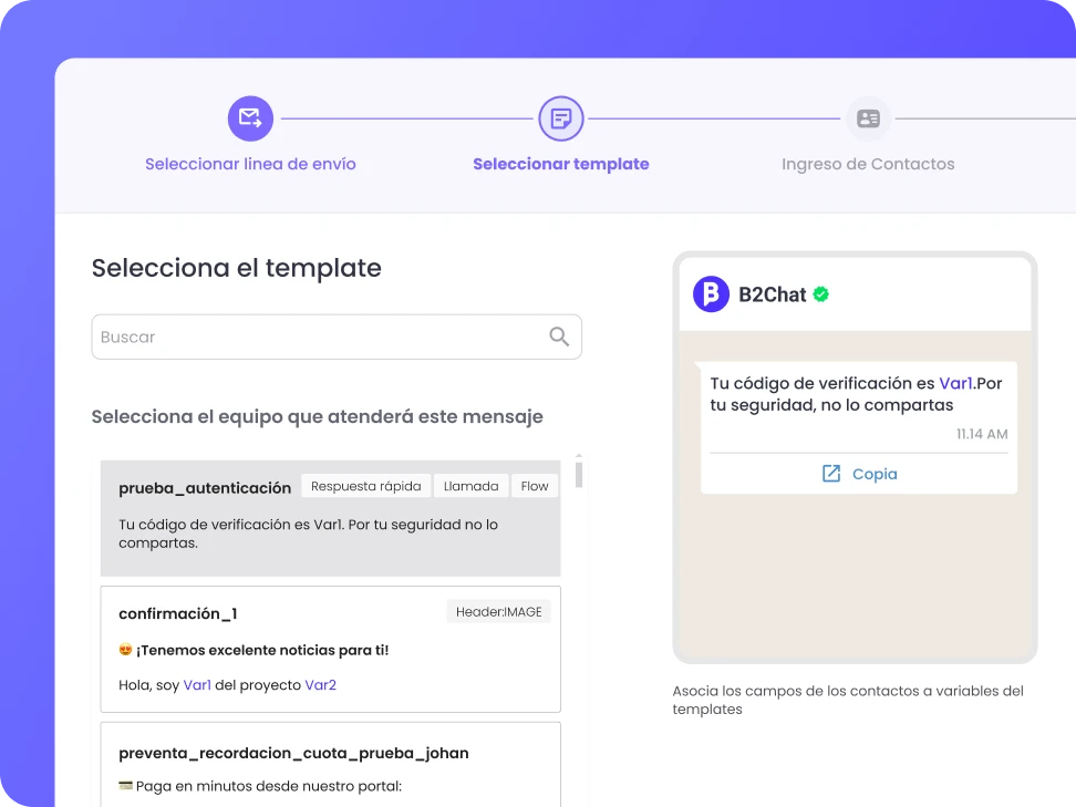 configuración de template de whatsapp en b2chat