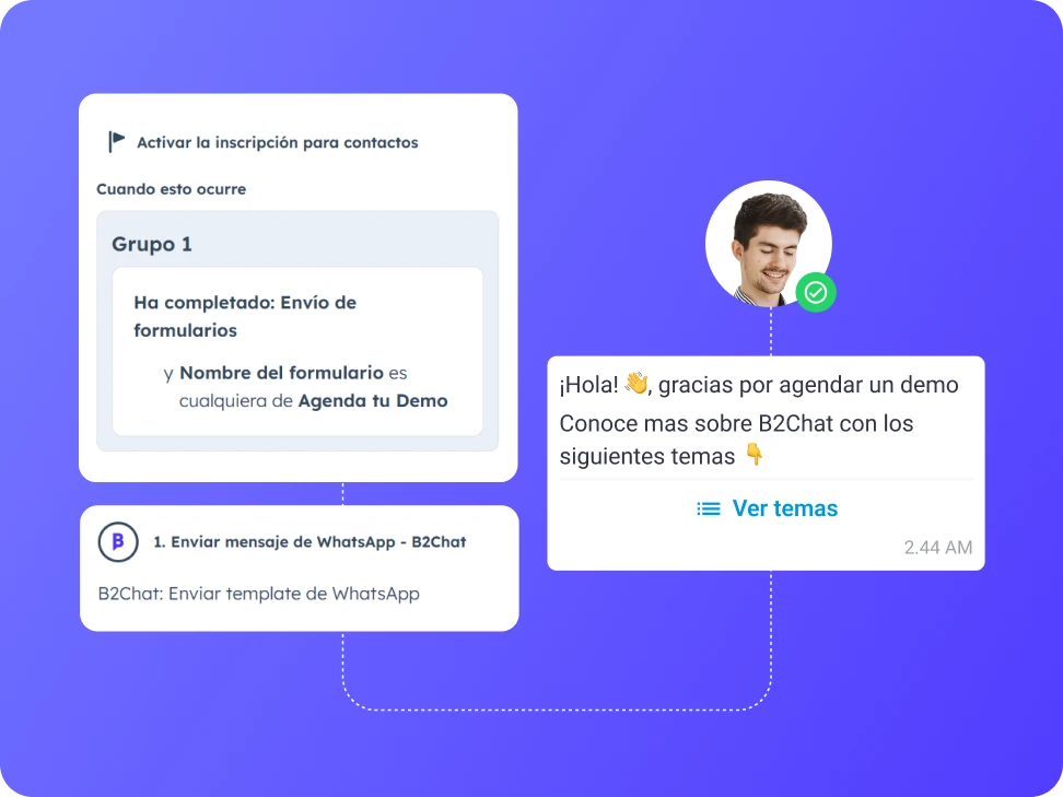 Utiliza la información almacenada en HubSpot para enviar mensajes automatizados por WhatsApp.