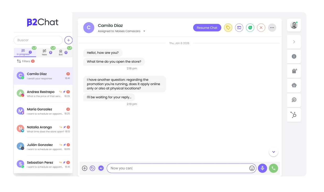 b2chat inbox chat