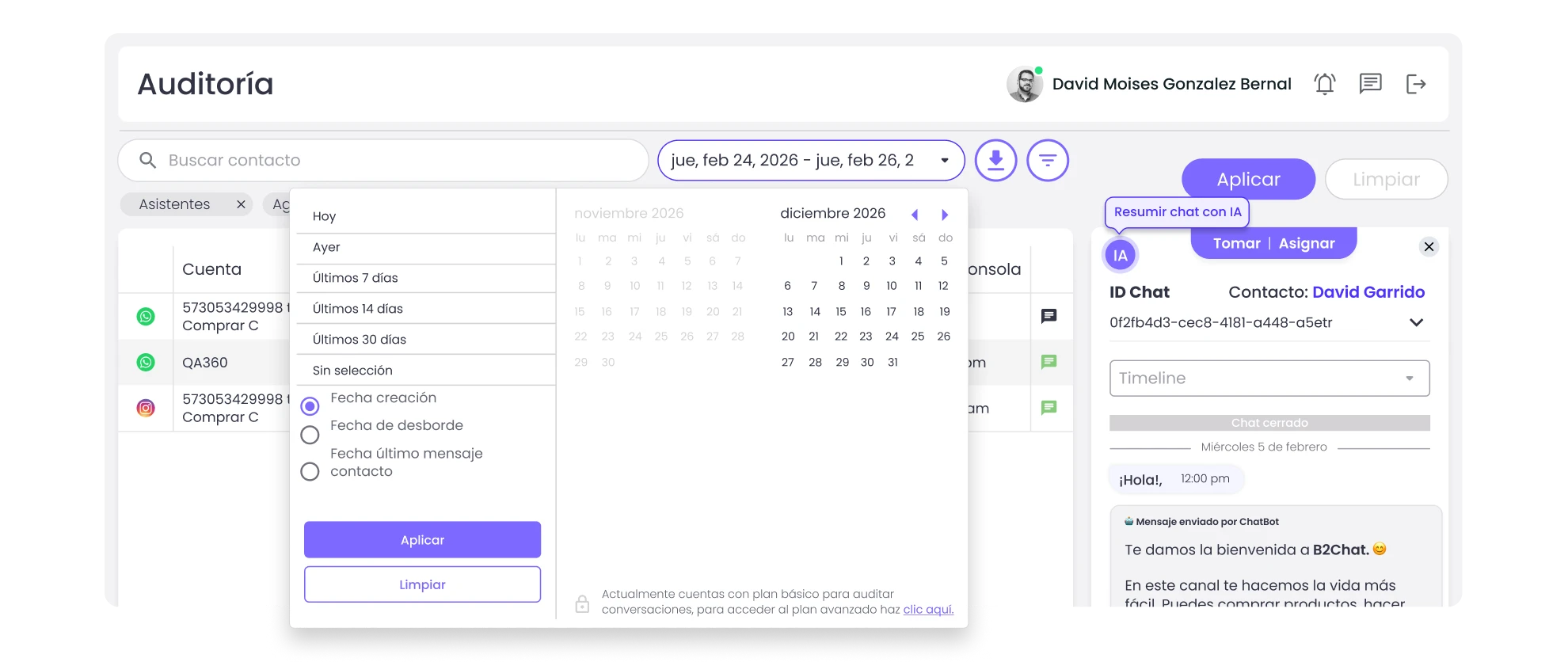 modulo de auditoria de b2chat