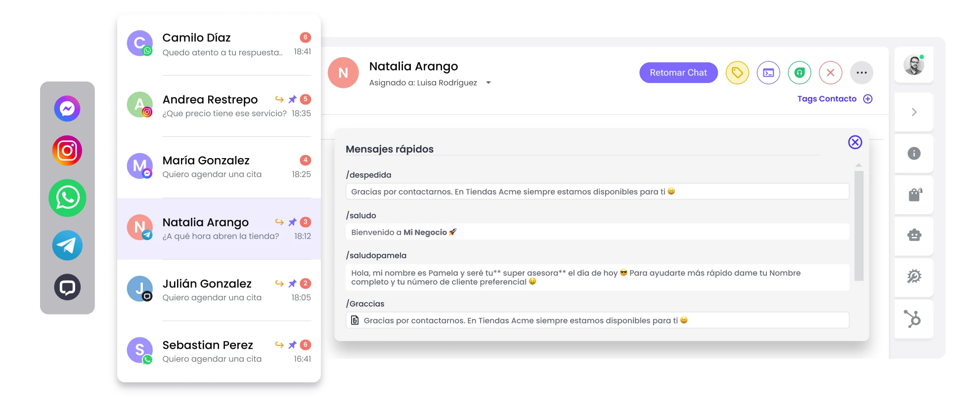 canales integrados en b2chat