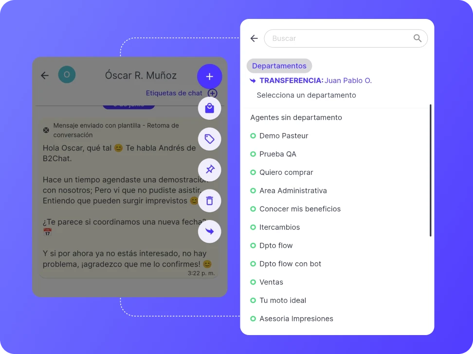 gestión en la app móvil de b2chat