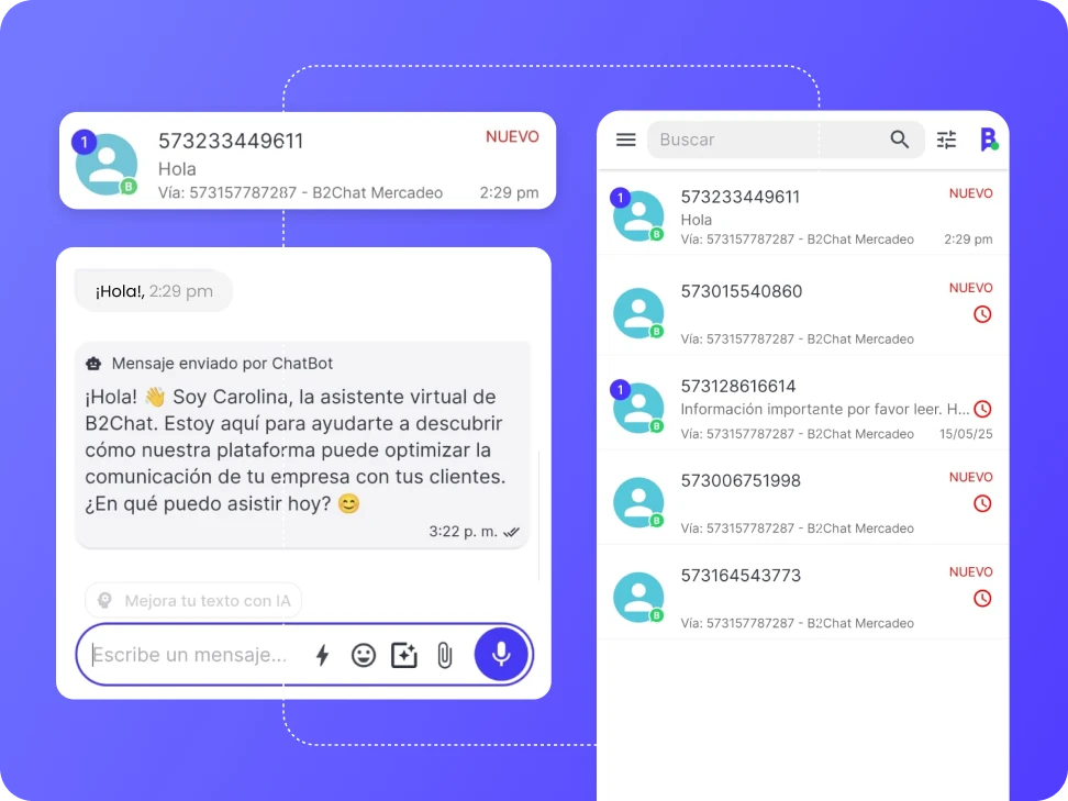 notificación de la app móvil de b2chat