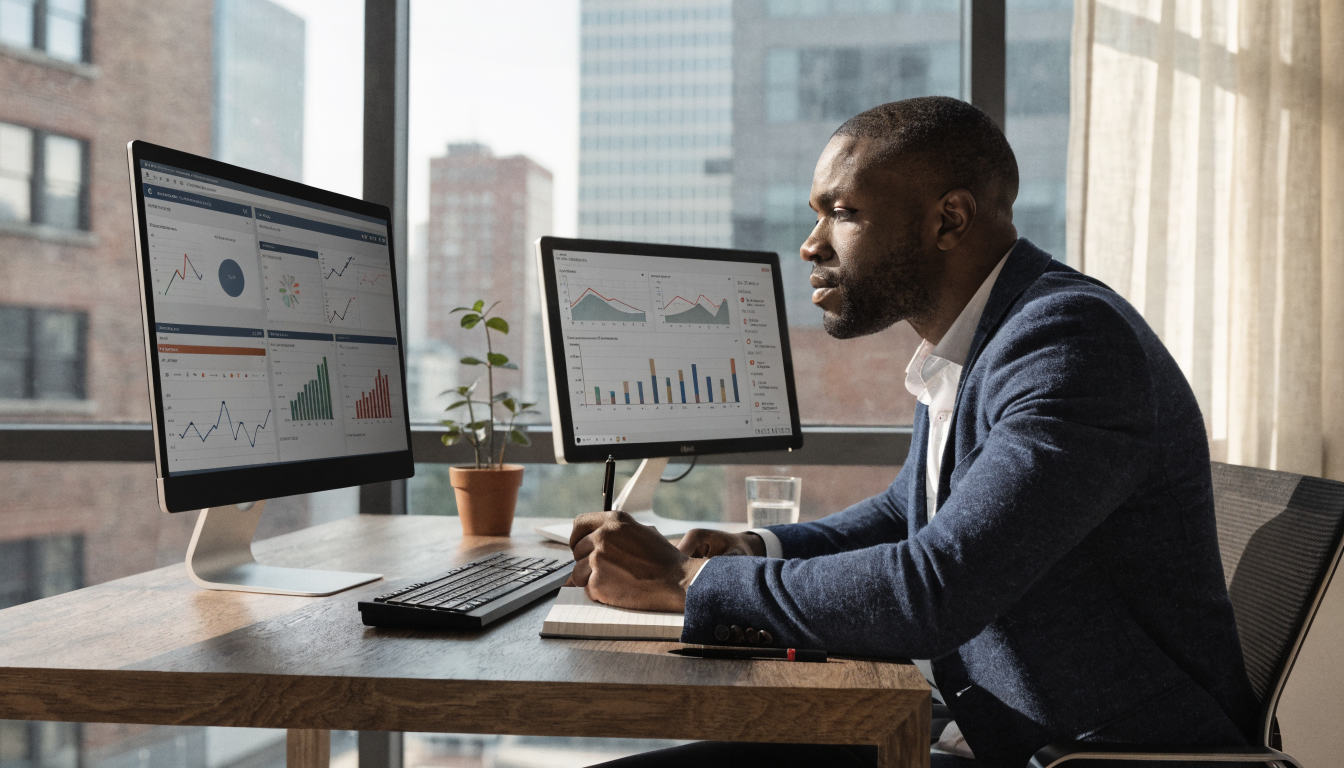 Profesional analizando métricas de ventas y conversiones en dashboard durante el Mundial 2026