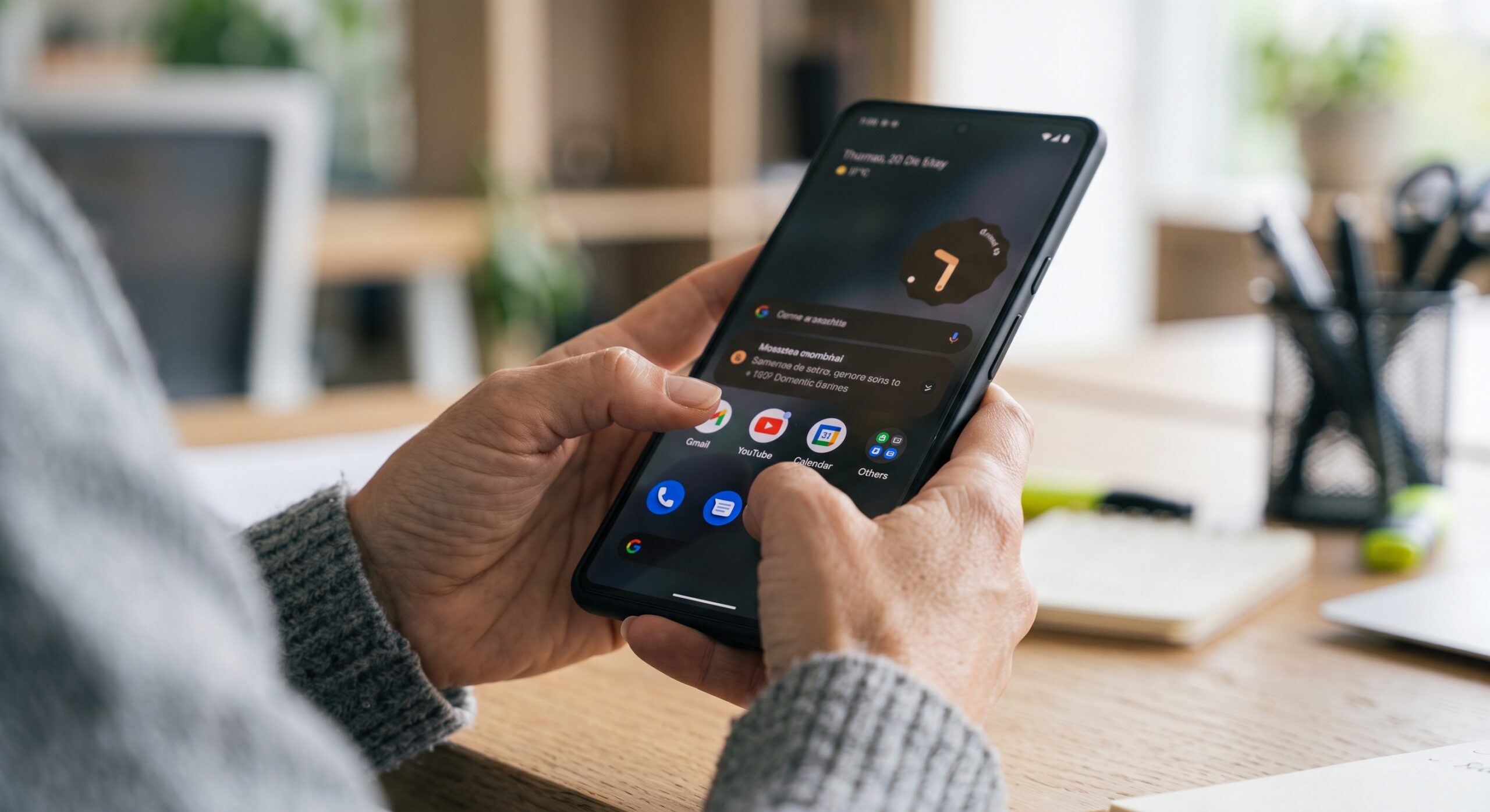 Persona revisando notificaciones en su teléfono para gestionar la atención al cliente de su negocio